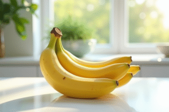 Bananes jaunes fraîches sur un plan de travail lumineux