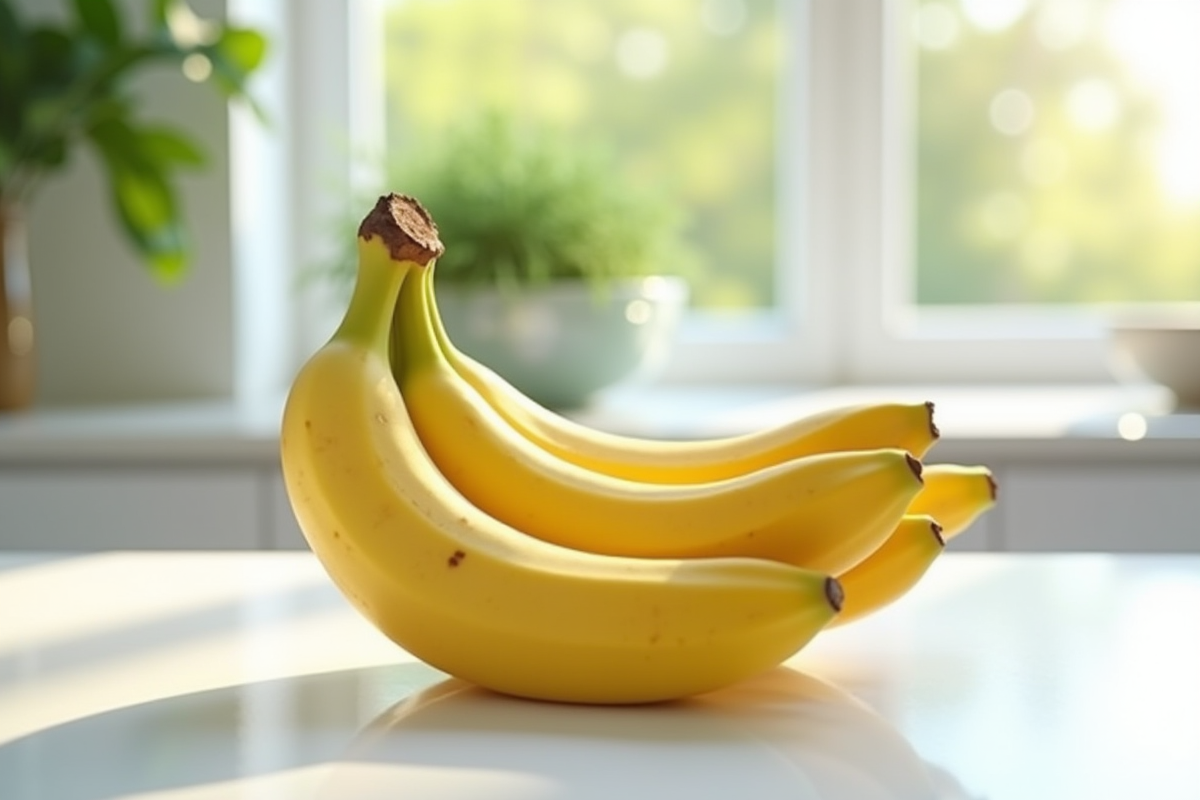 Bananes jaunes fraîches sur un plan de travail lumineux