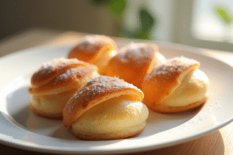 Choux craquelins dorés sur assiette blanche