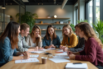 Groupe de collaborateurs divers dans un bureau moderne