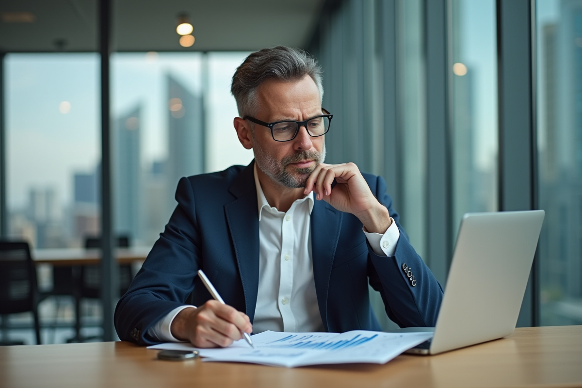 Economiste homme en blazer dans un bureau moderne