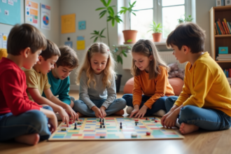 Groupe d'enfants d'école primaire jouant ensemble