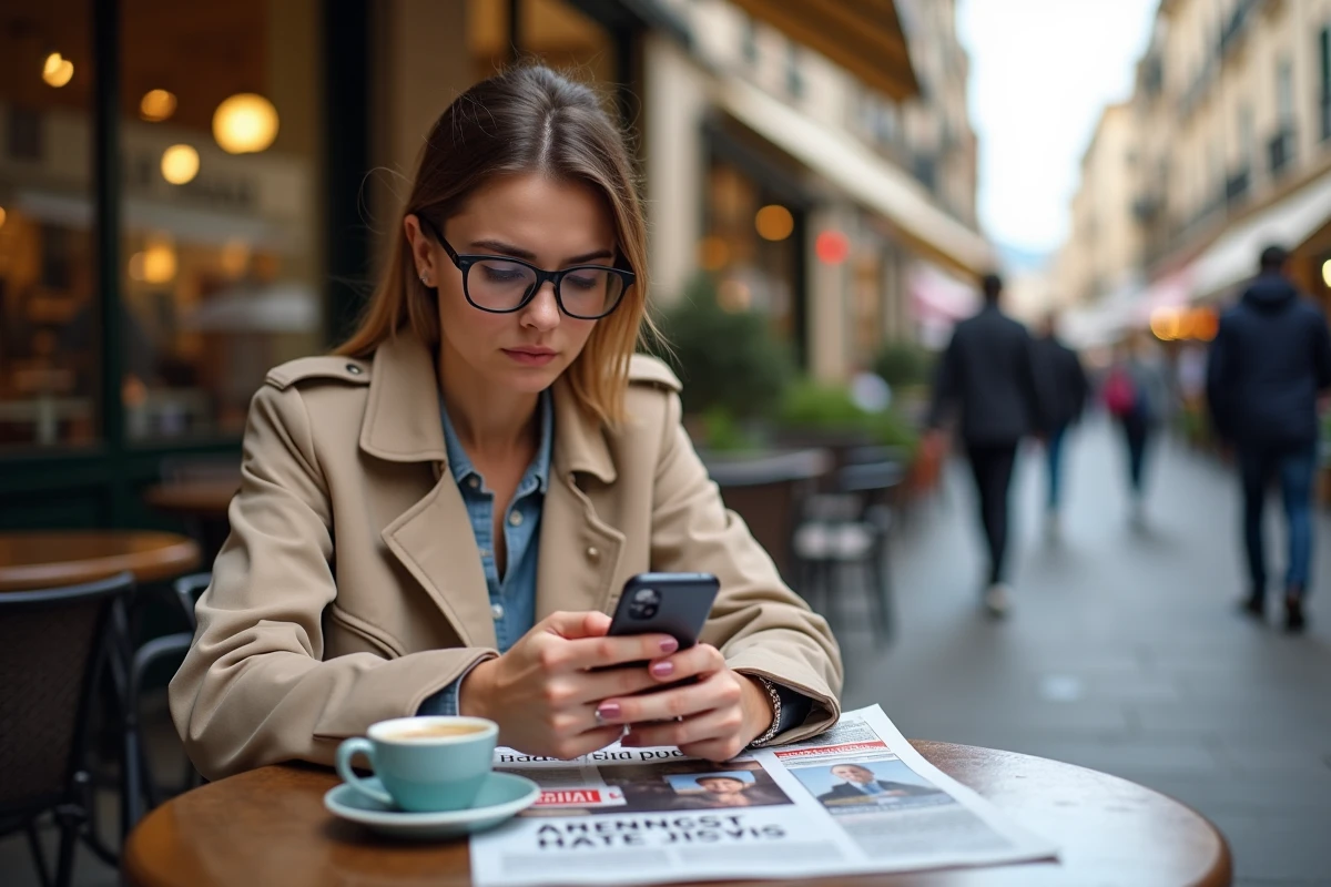 Jeune femme lisant au cafe a Cannes