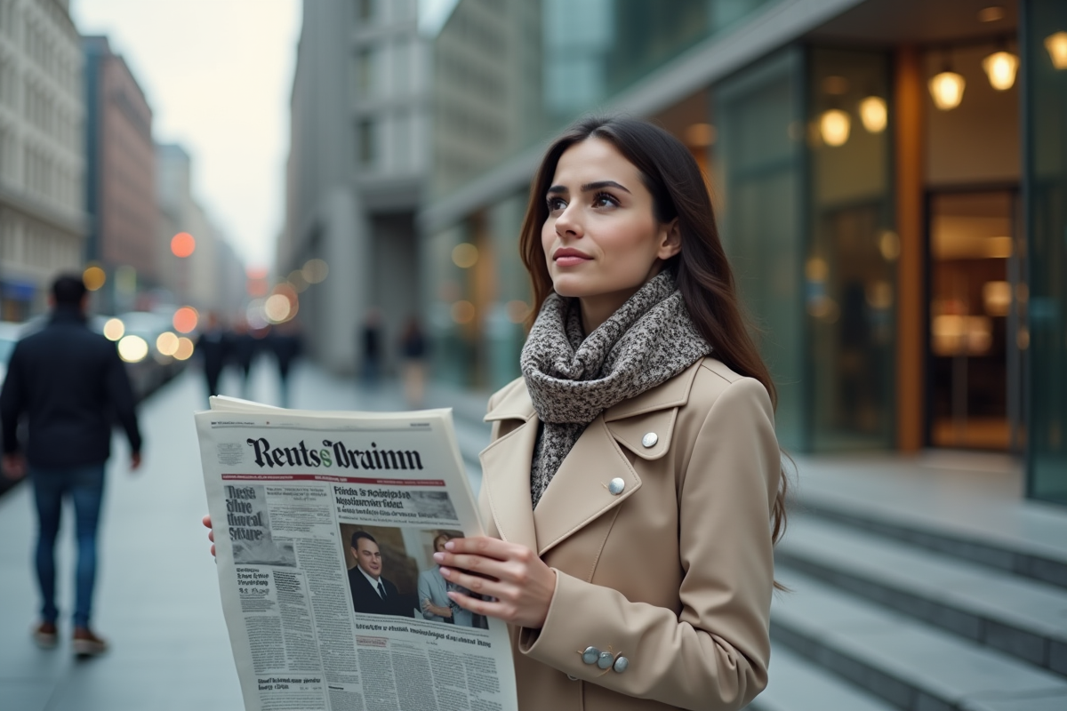 Jeune femme d affaires devant une banque moderne