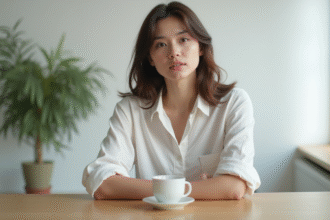 Jeune femme pensant dans un appartement moderne minimaliste