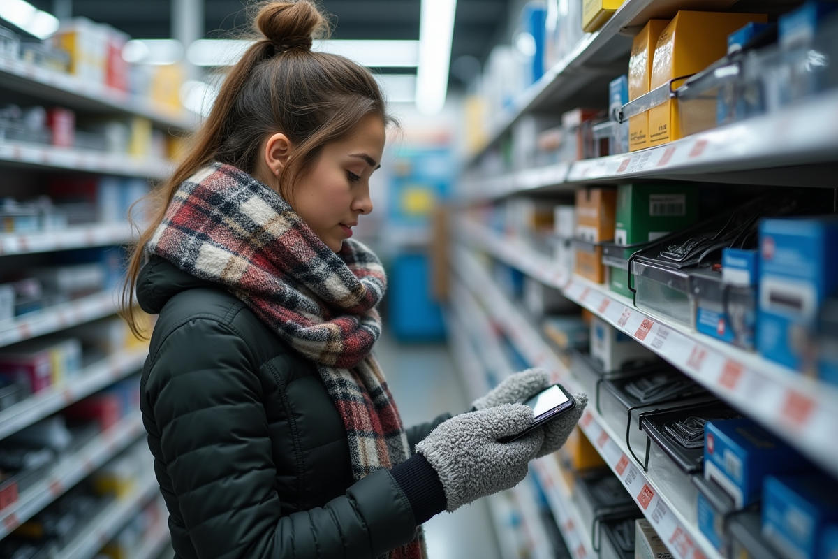 Femme choisissant des balais d