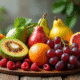 Arrangement de fruits frais commençant par G sur une table en bois