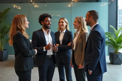 Groupe de professionnels divers dans un bureau moderne
