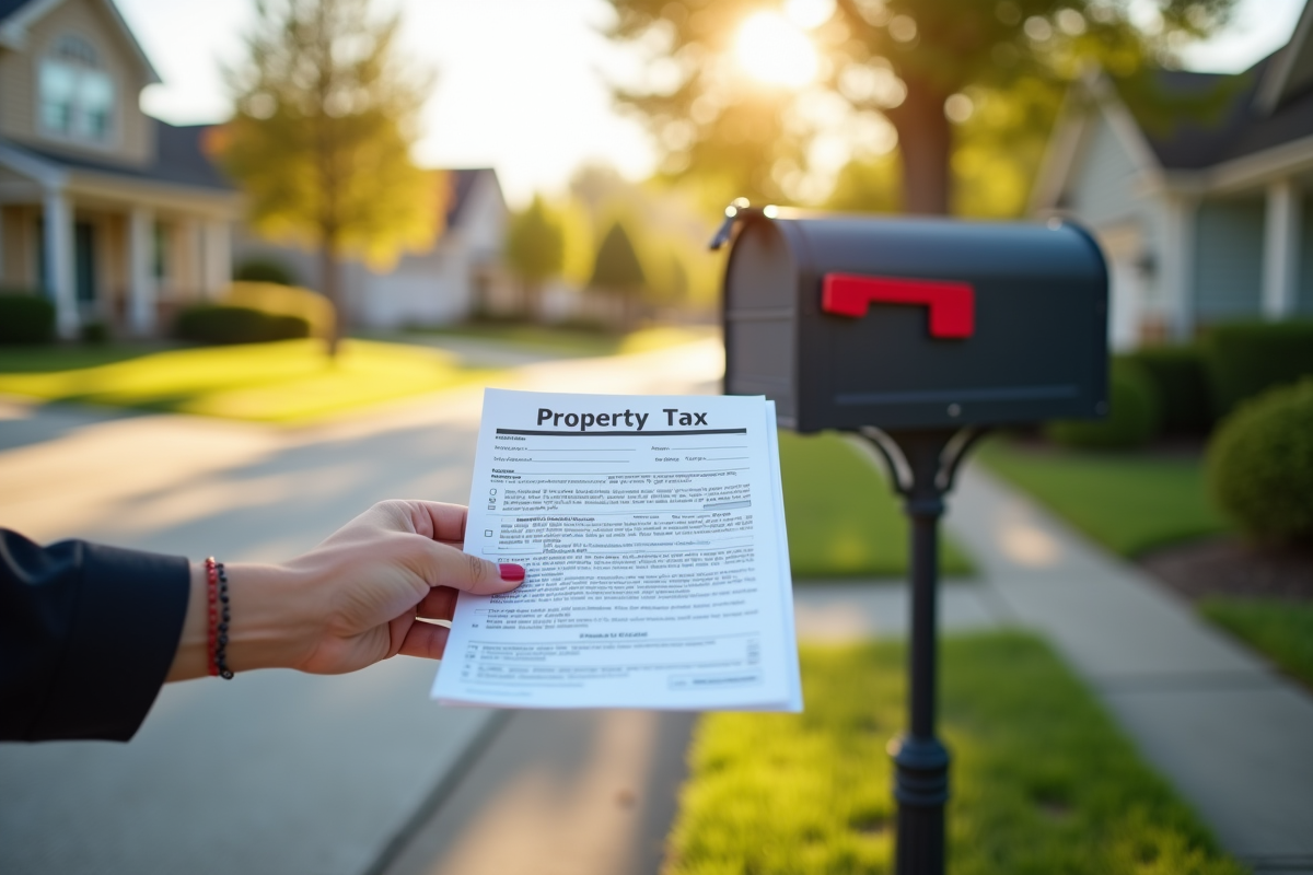 Main tenant des papiers de taxes foncières près de la boîte aux lettres