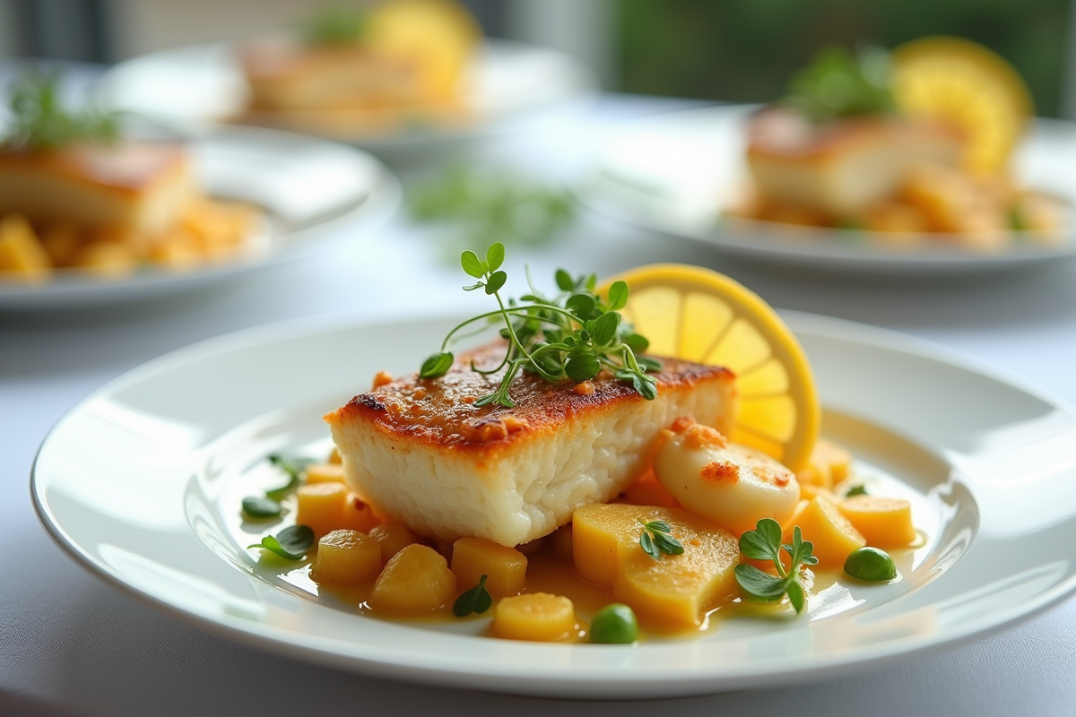 Partage d un gratin de fruits de mer avec citron et microgreens