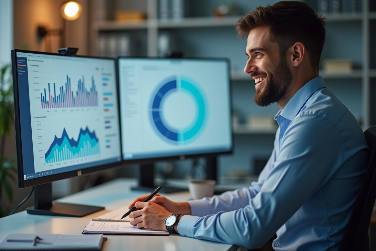 Responsable RH souriante analysant des graphiques d