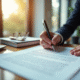 Professionnel signant un document juridique dans un bureau moderne